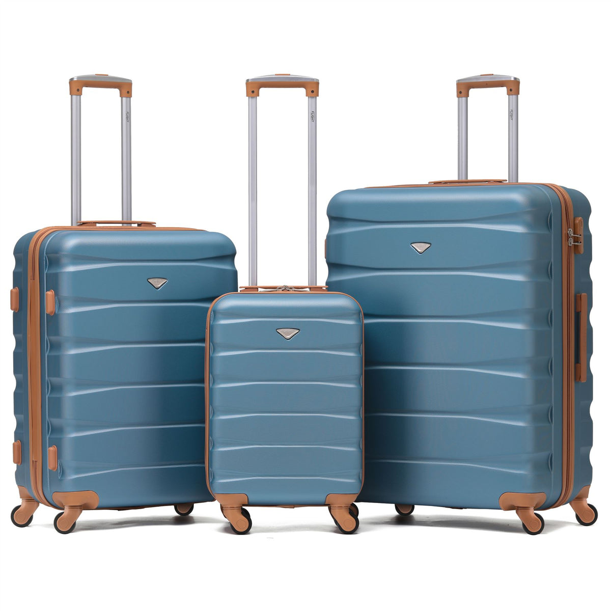 Set Of 3 Hard Shell Suitcase Cabin & Check In Cases With Tsa Lock - Overhead Cabin With Medium & Large Check-in Bag | Set of 3 | Blue
