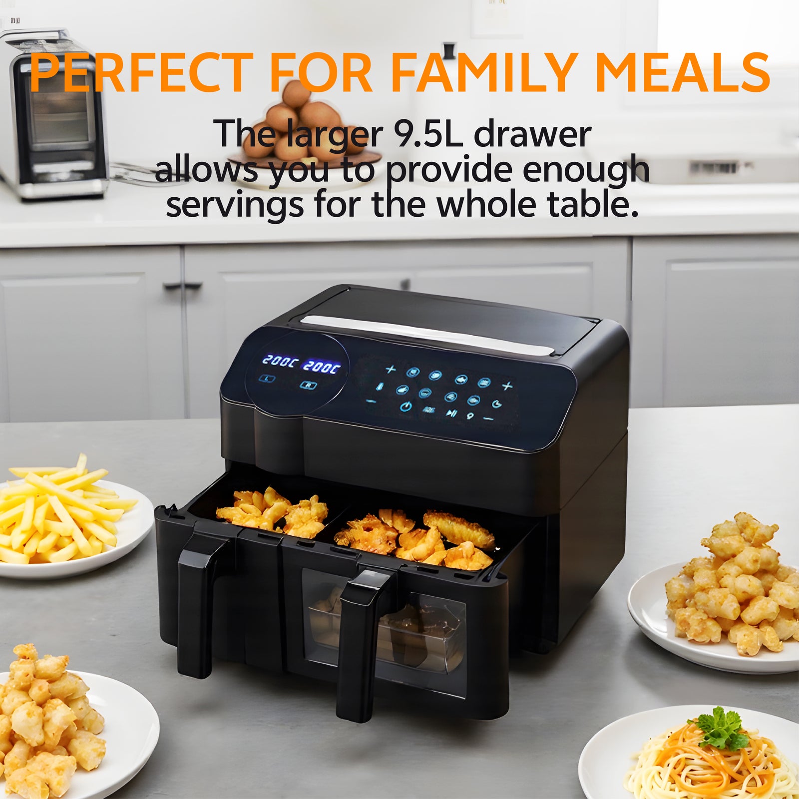 Dual-basket Smart Air Fryer With Viewing Glass, 3.5l + 6l Capacity,led Touchscreen, 8 Preset Cooking Modes, Easy To Clean, Non-stick, Overheat Protection