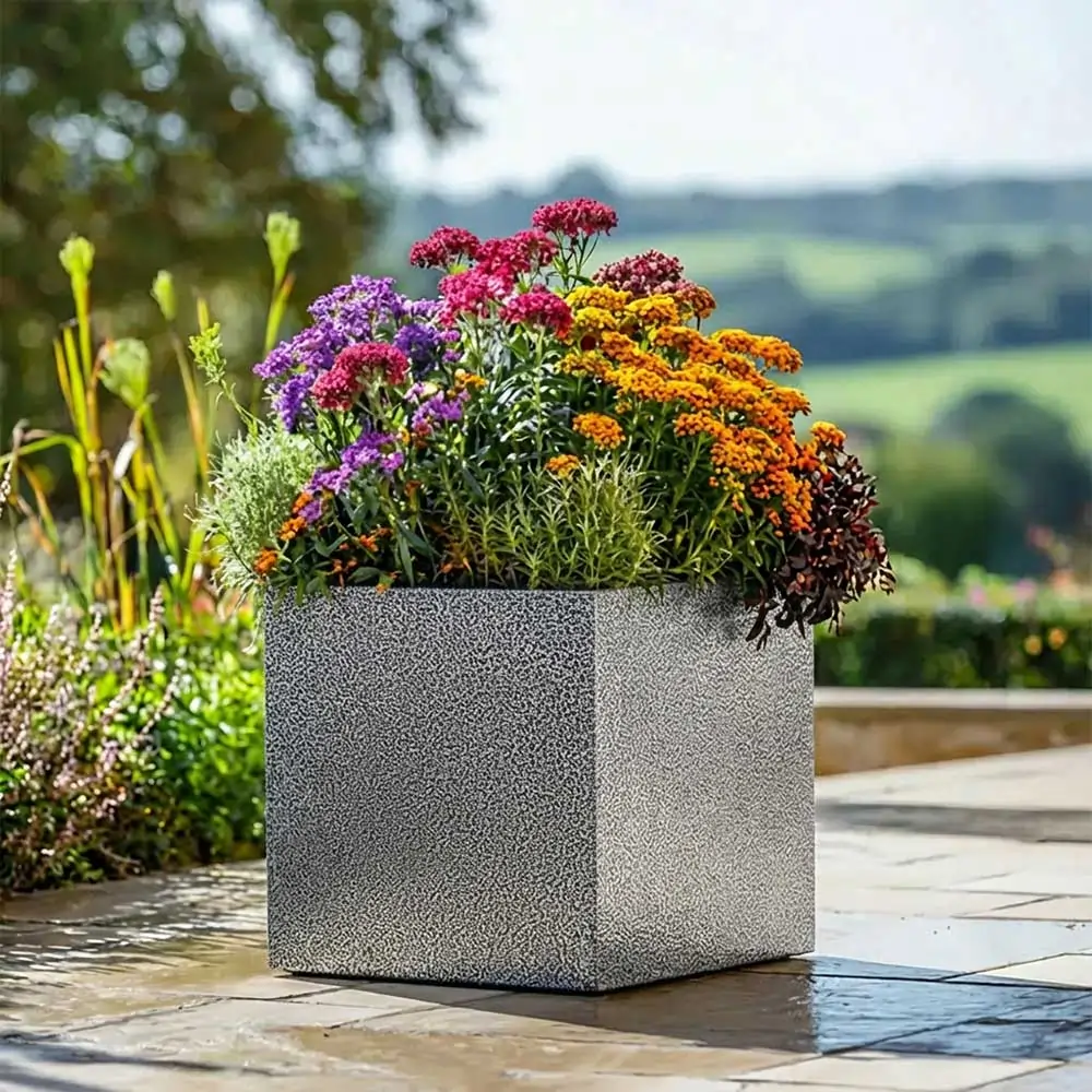 Zinc Galvanised Square Planter | 40cm x 40cm x 40cm | Silver Black