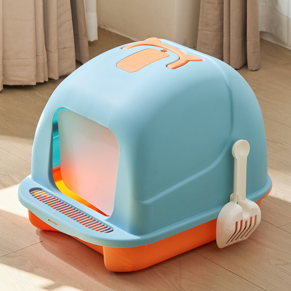 Durable Pp Cat Litter Box With Handle And Scoop Portable | Blue