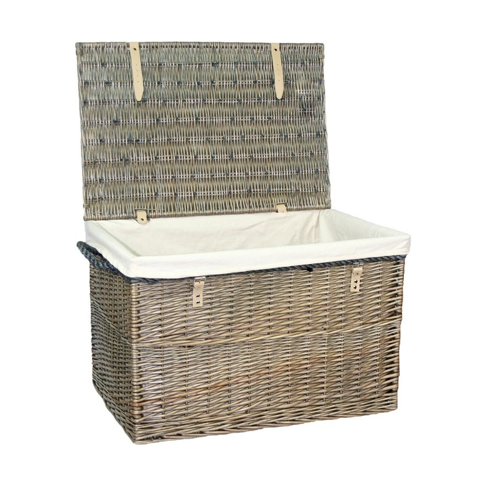 Wicker Large Antique Wash Storage Basket | White