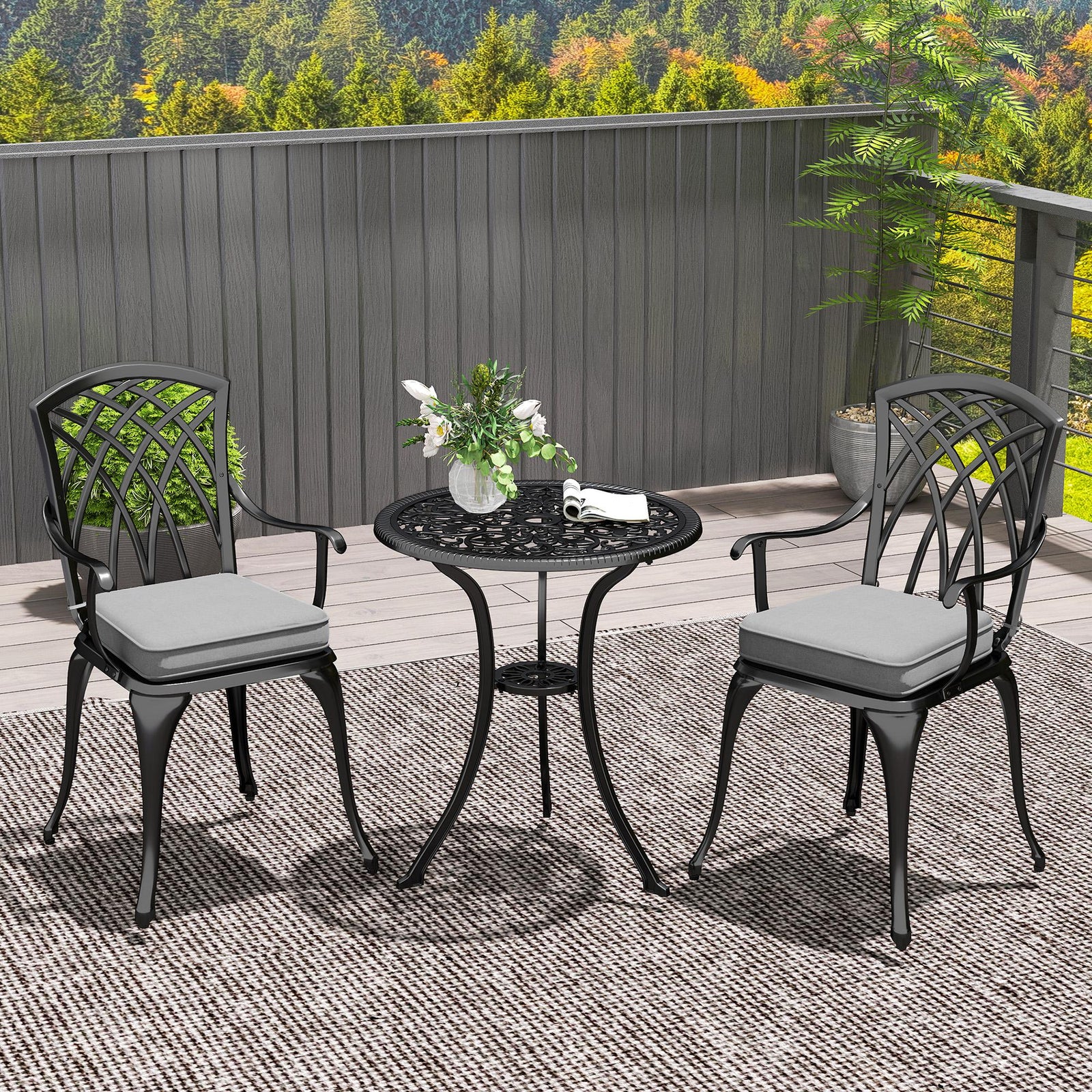 3 Pcs Aluminium Garden Coffee Table Setw/ Parasol Hole