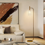 Modern Floor Lamp With Glass Lampshade, Foot Switch For Living Room | Gold