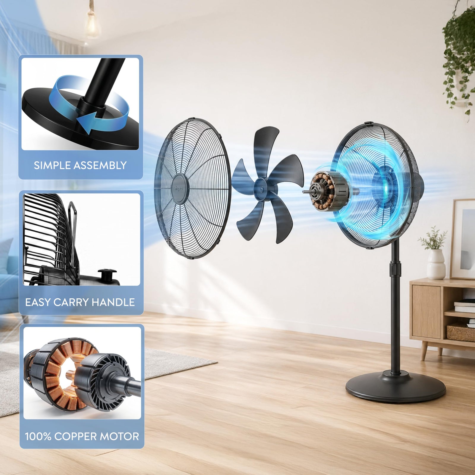 16in Pedestal Fan With Adjustable Height & Wide-angled Oscillation | Black