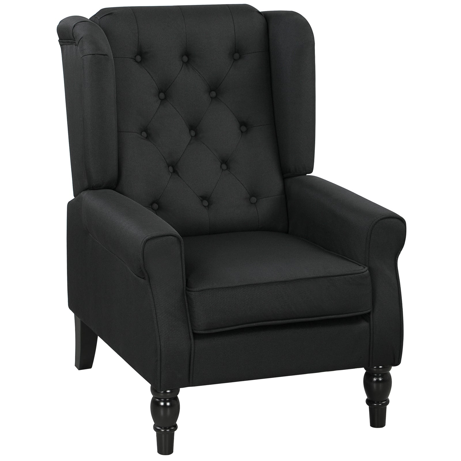 Accent Chair Wingback Armchair Retro Tufted Club Wood Fabric | Black