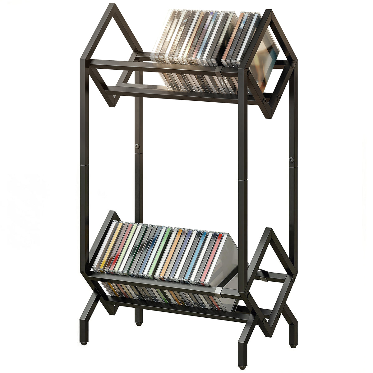 HOMCOM 50 Cd Storage Rack, 2-tier Metal Display Rack For Cds, Dvds, Black