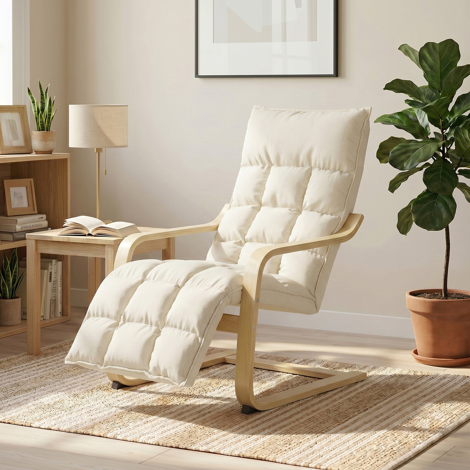 Accent Chair, Leisure Lounge Chair Armchair With Footrest | Cream
