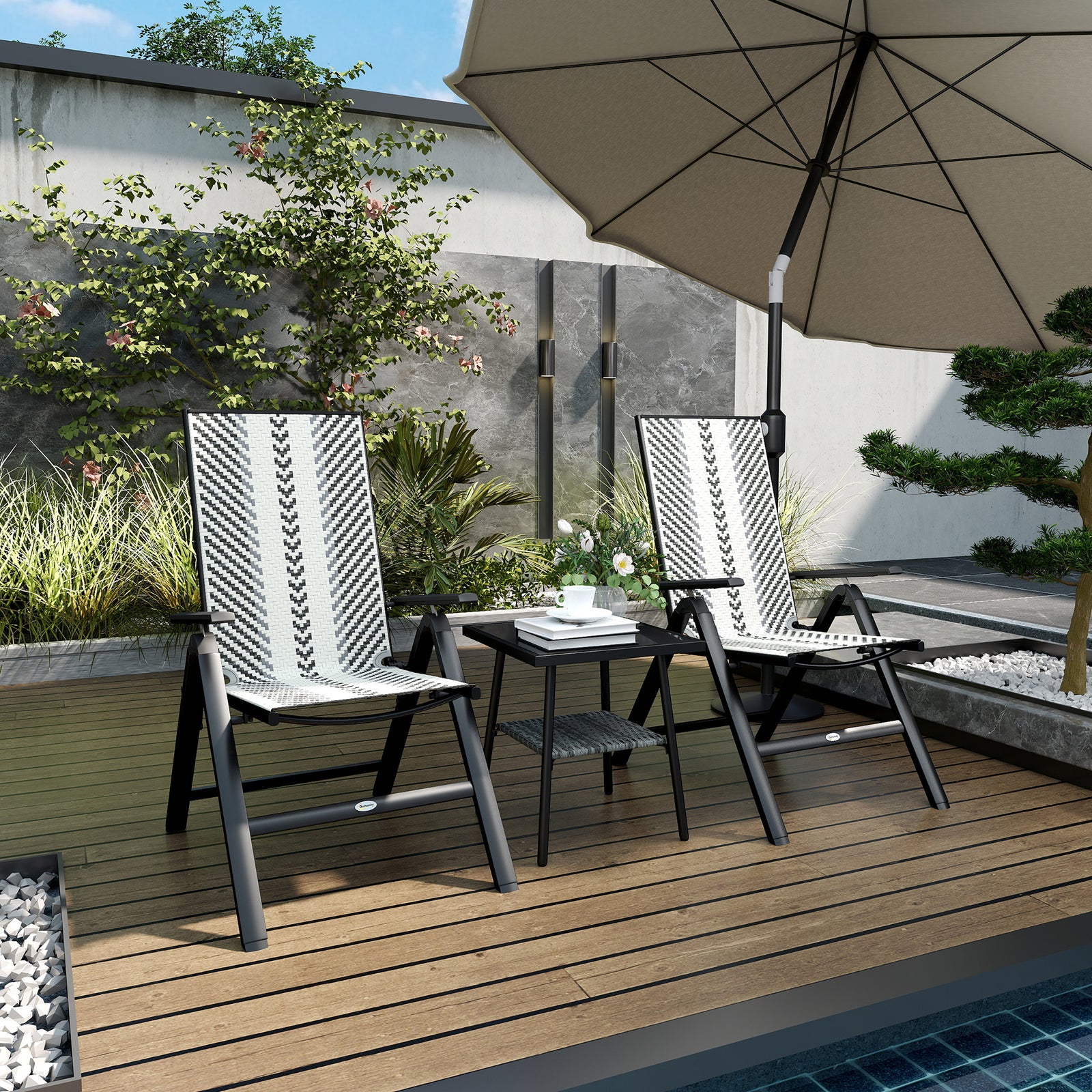 Outdoor Rattan Folding Chair, 5-position Backrest