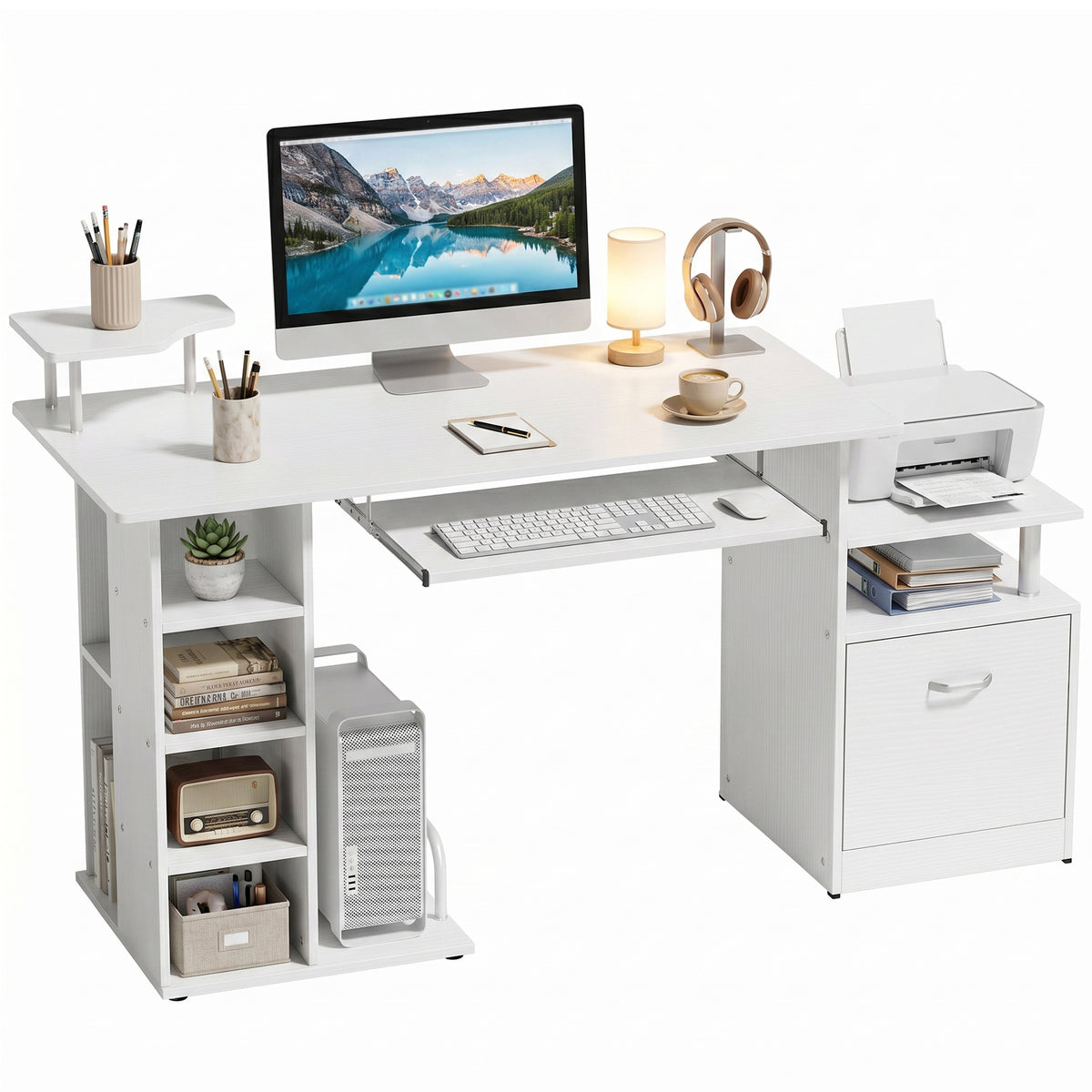 HOMCOM Wood Computer Desk Laptop Workstation Drawer Shelf For Home Office