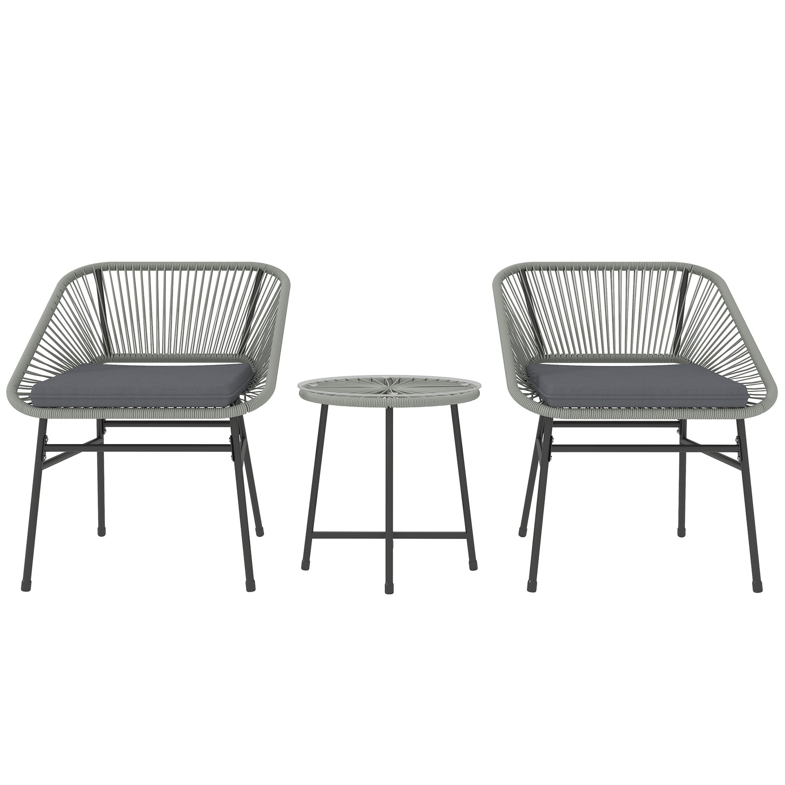 Rattan Bistro Set, Small Balcony Furniture With Cushion | Light Grey