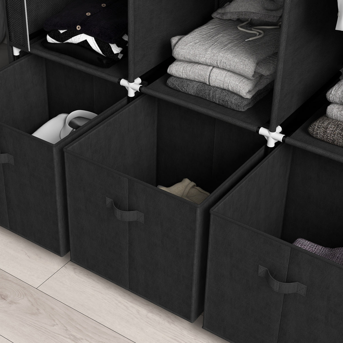 HOMCOM Portable Fabric Wardrobe With 5 Shelves And 3 Fabric Drawers, Black