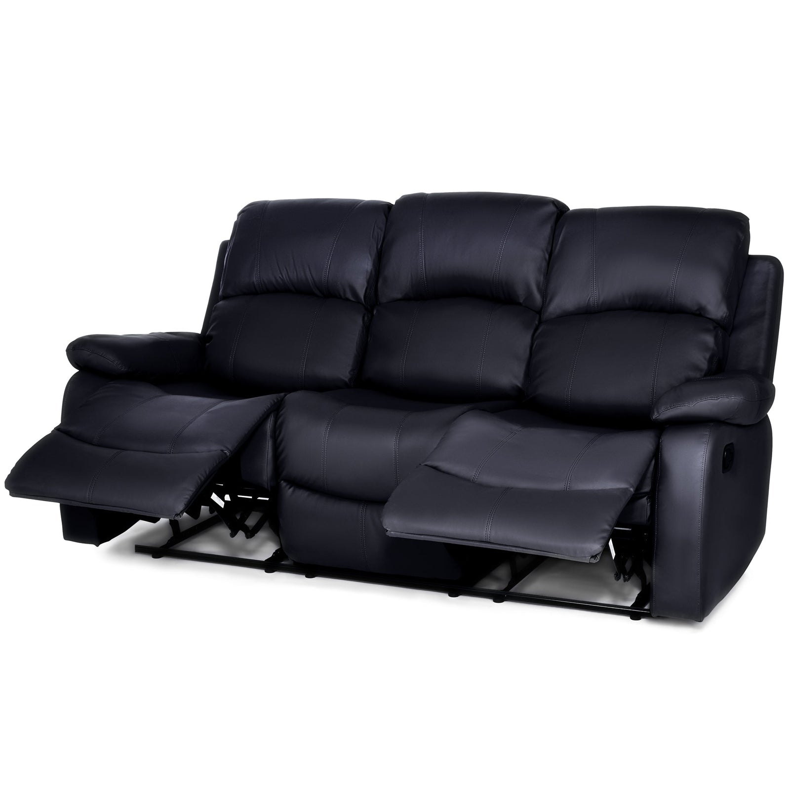 Bonded Leather Recliner Sofa - 3 Seater | Black