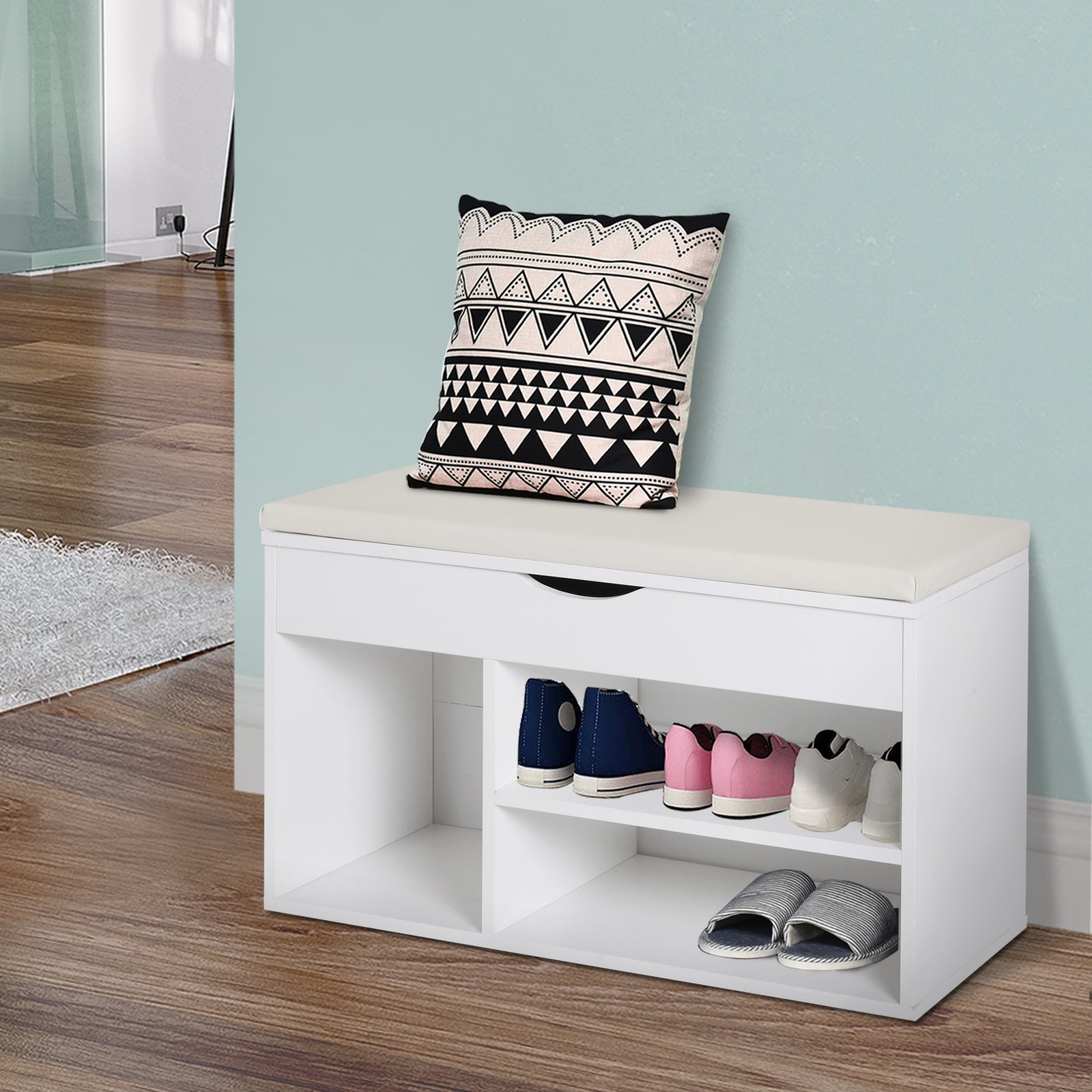 Wooden Shoes Cabinet Bench Hidden Storage Padded Seat