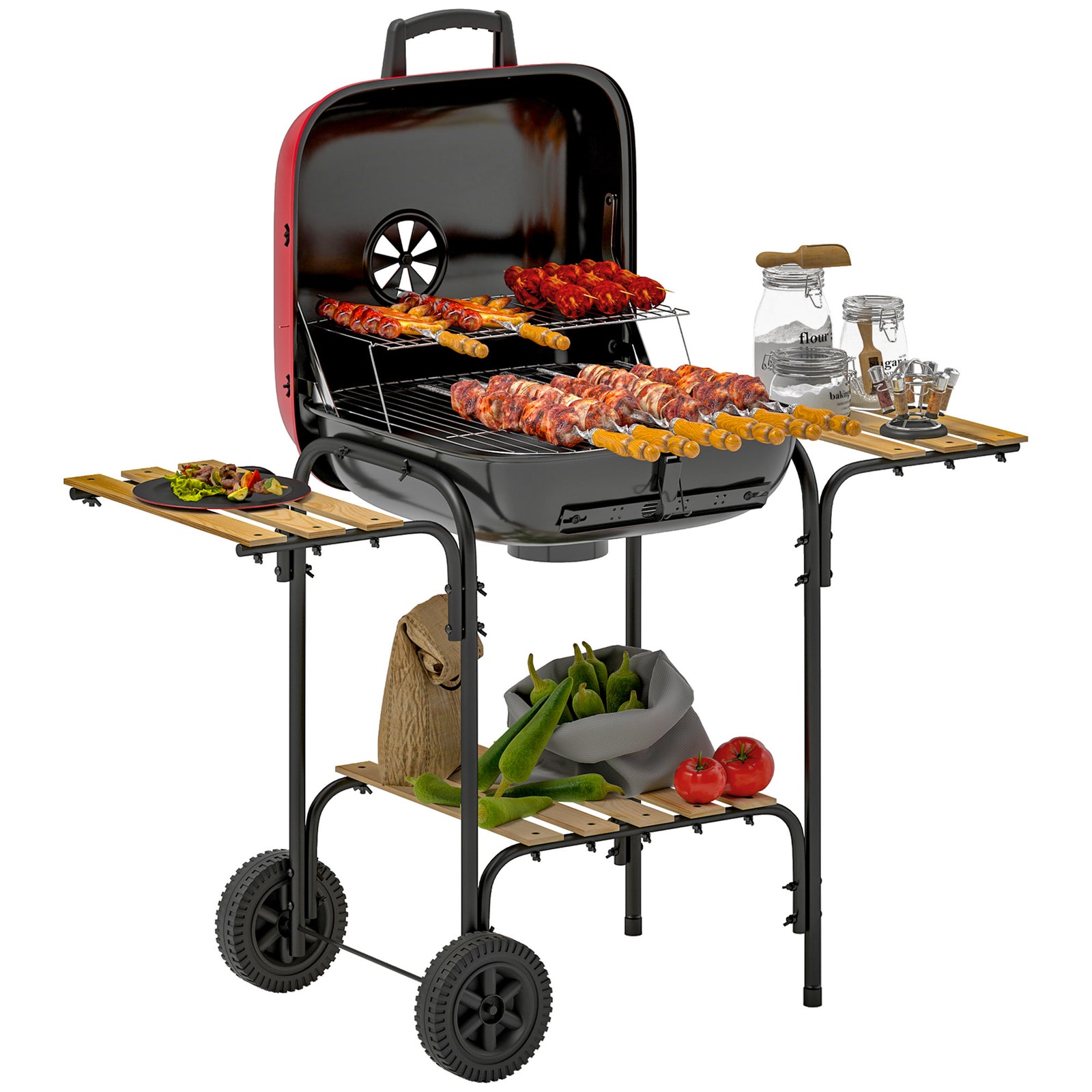 Charcoal Barbecue Grill Portable Bbq Grill | Red