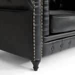 Button Tufted Faux Leather Living Room Sofa - 2 Seater | Black