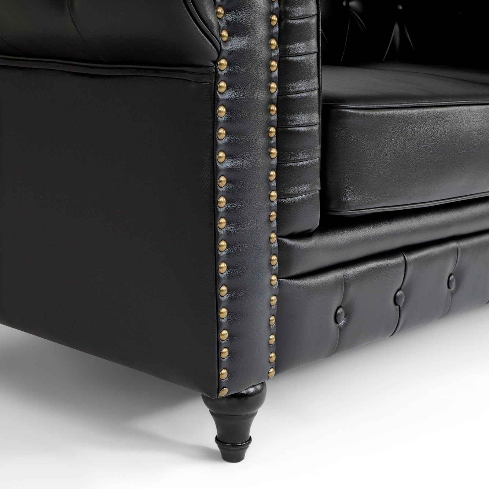 Button Tufted Faux Leather Living Room Sofa - 2 Seater | Black
