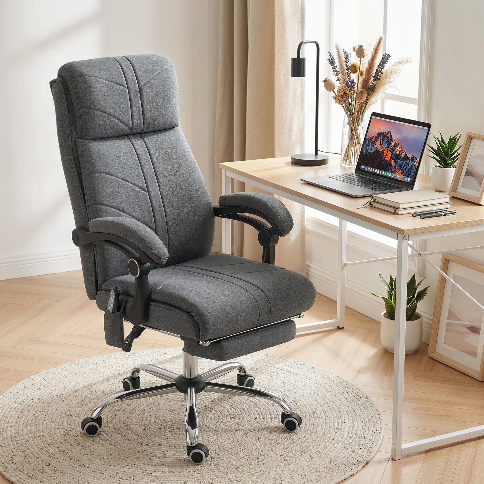 Vibration Massage Office Chair With Heat, Footrest | Grey