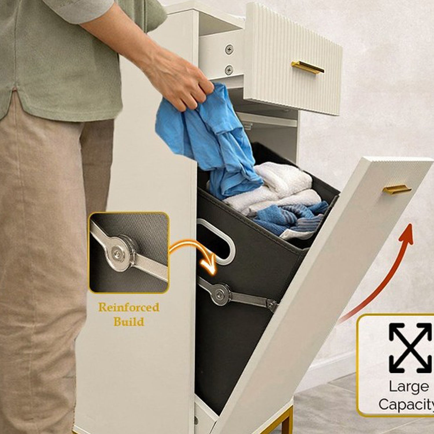 HYGRAD BUILT TO SURVIVE Laundry Cabinet Tilt-out Hamper Basket – Freestanding Bathroom Storage Unit