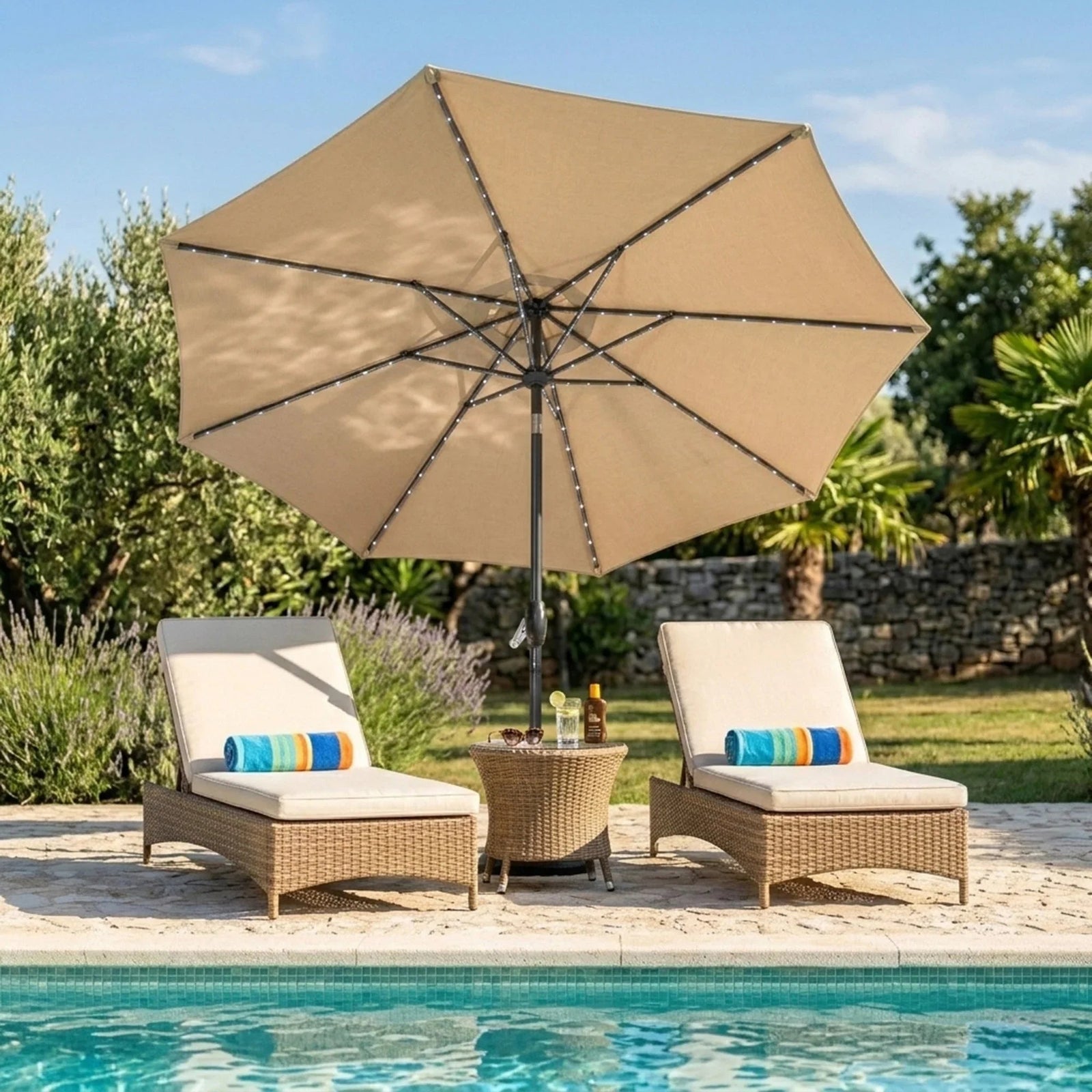 Led Tilt Parasol 2.7m | Beige