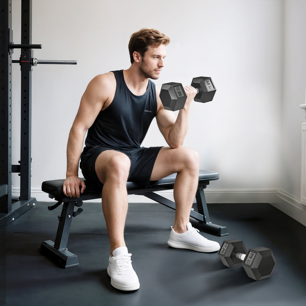 Rubber Hex Dumbbell Portable Hand Weights Home Gym | 35kg | Black