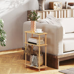 HOMCOM 3-tier Slim End Table, Tool-free Assembly, Natural Wood Finish