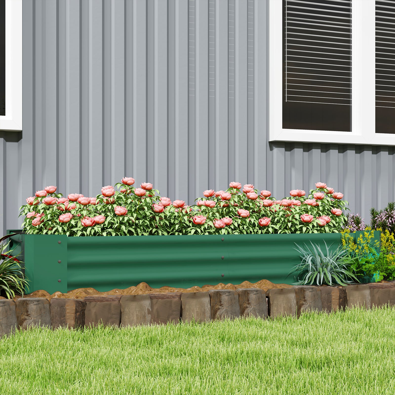 Galvanised Raised Garden Bed, 180x90x30cm | Green
