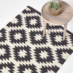 Zurich Handwoven Black And White Cotton Geometric Kilim Rug | 120cm x 180cm | Black & White