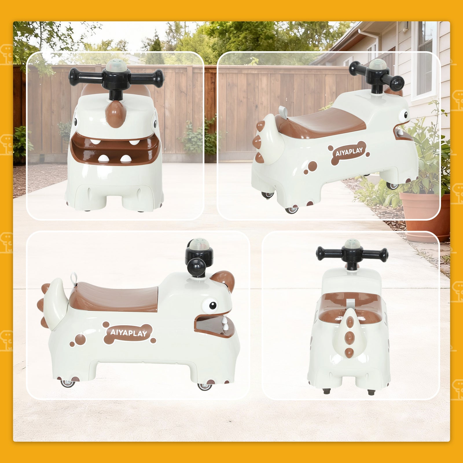 Kids Ride On Car, Dinosaur Shape Toddler Walker | Cream