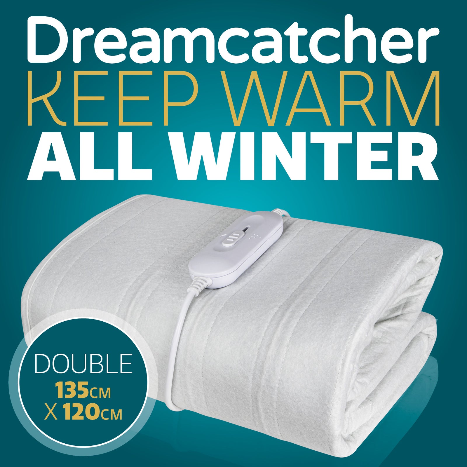 Electric Blanket Heated Bed Underblanket Polyester Detachable Control 3 Heat Settings | Double | White