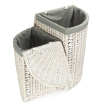 Corner White Wash Laundry Hamper With Grey Sage Lining | Large
