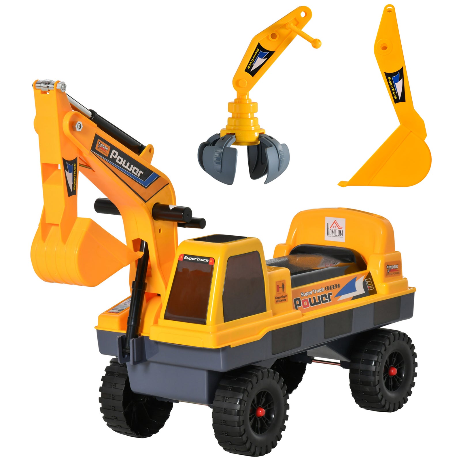 No Power Ride On Excavator Digger Music Light For 2-3 Years Old Yellow
