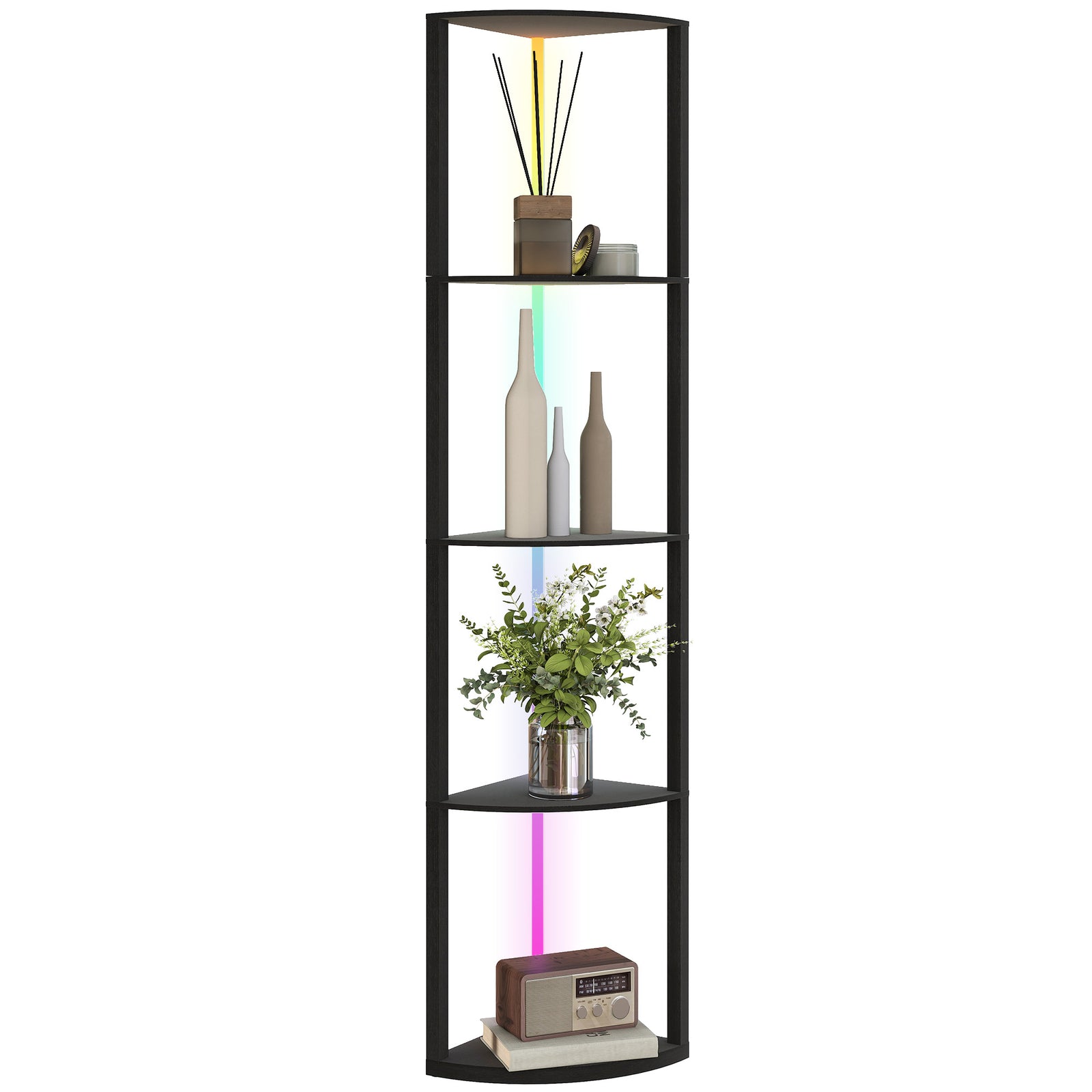 Rgb Led Floor Lamp With Shelves And Remote Control For Living Room | Black