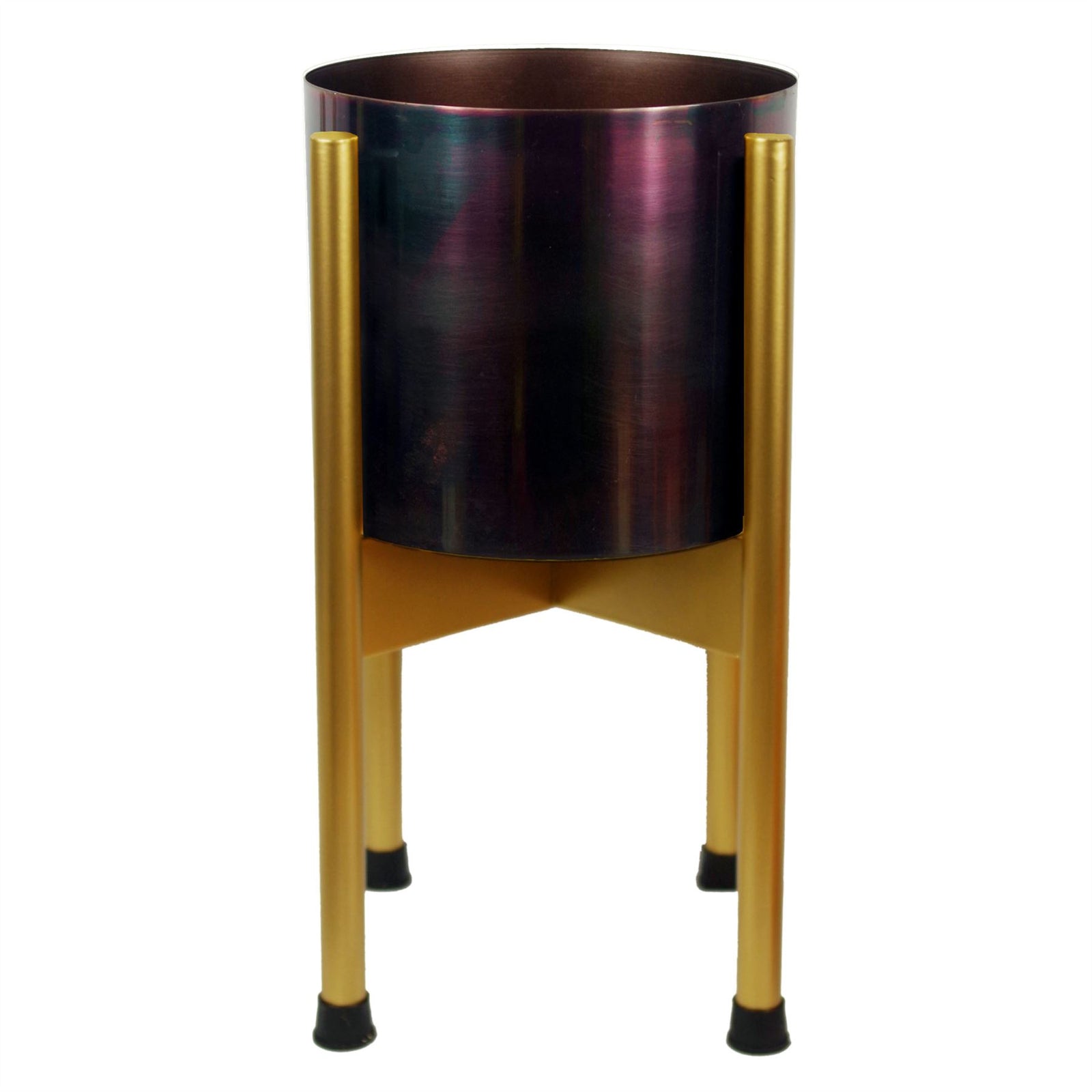 Medium Gold Stand With Iridescent Rainbow Metal Planter 38.5cm X 18cm
