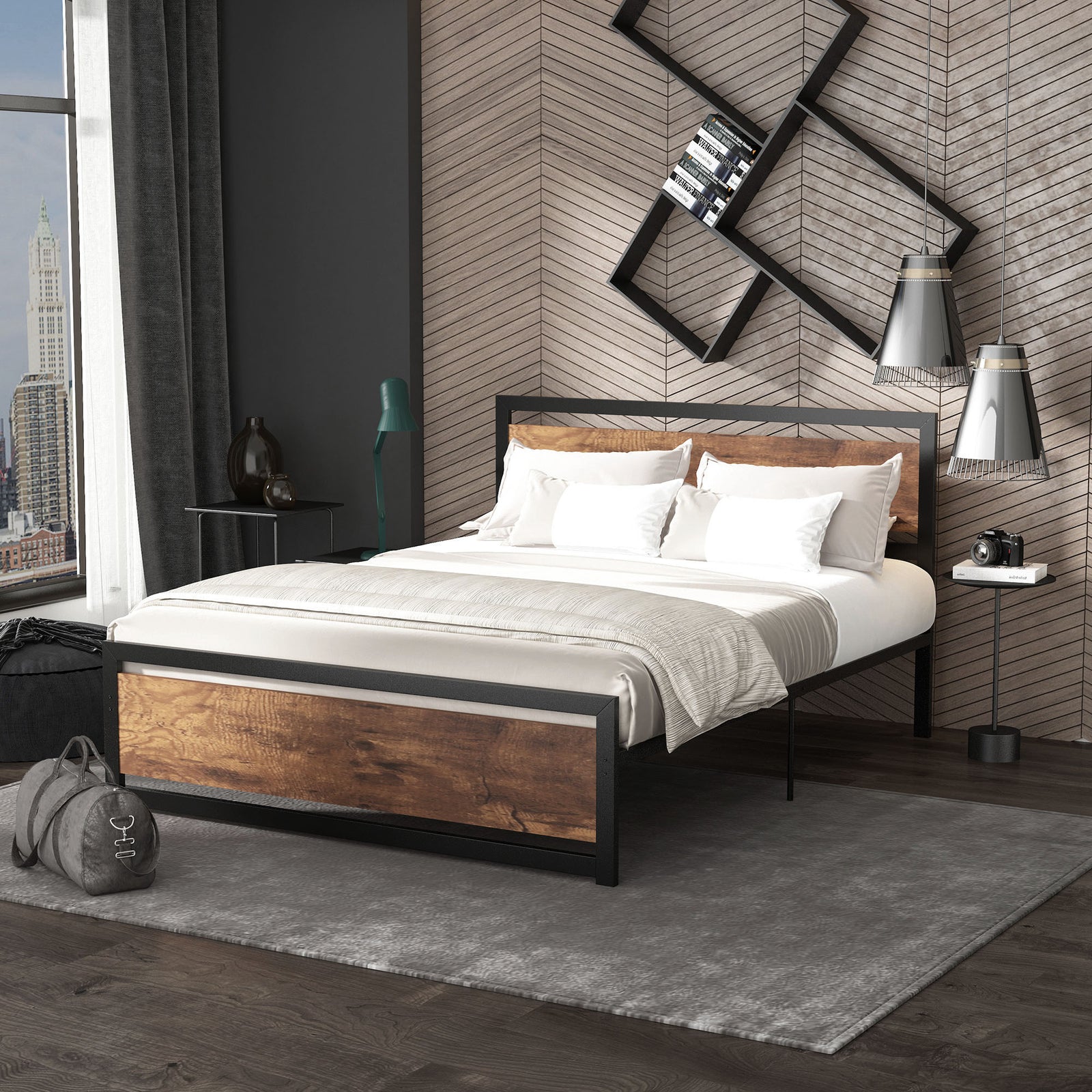 Single/double/king Metal Bed Frame With Headboard Footboard | King | Brown