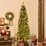 5/6/7ft Prelit Pencil Christmas Tree With Led And Berry | 7ft | Green