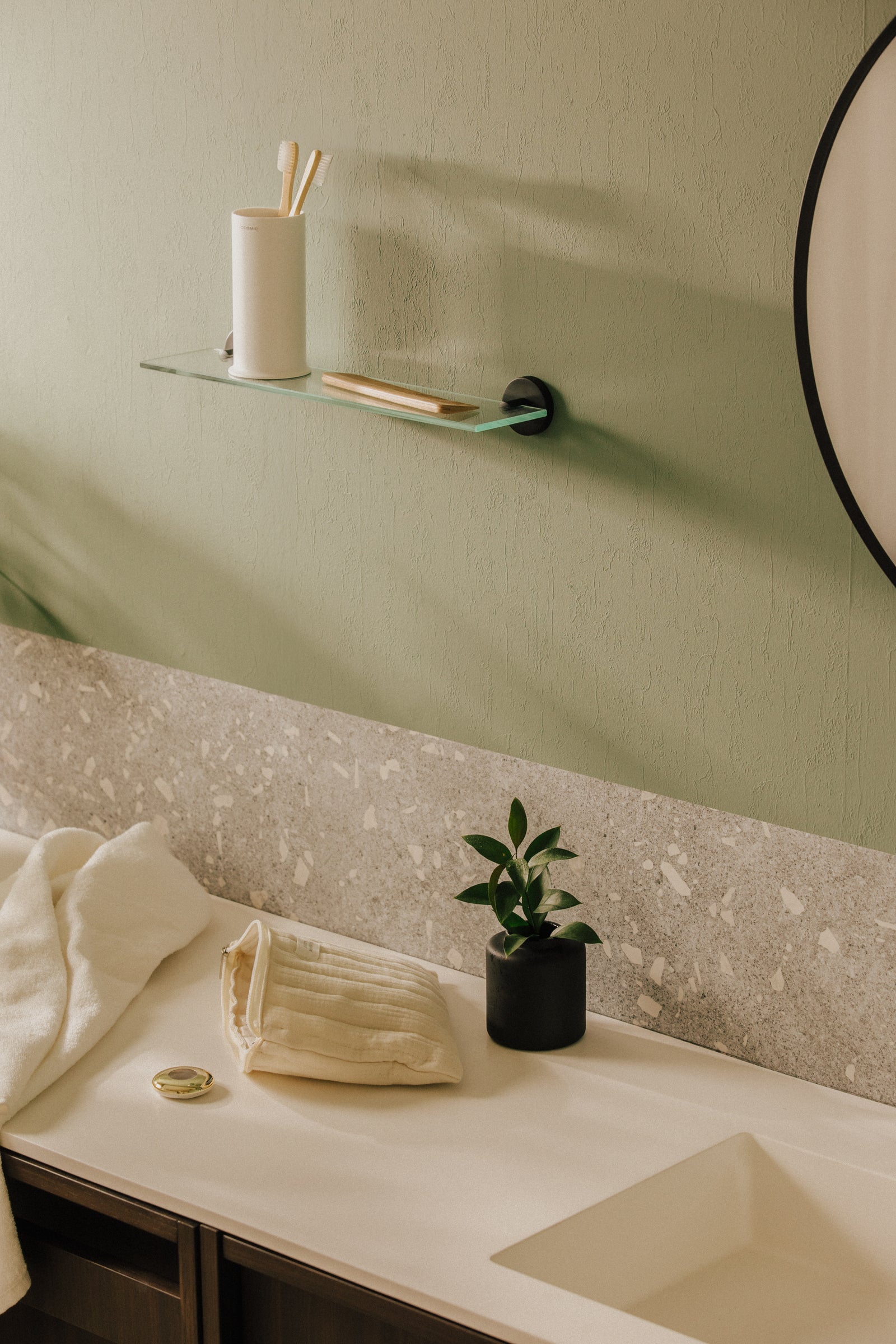 Bathroom Shelf, Bathroom Organizer, Glass, Matt Black, Start Collection