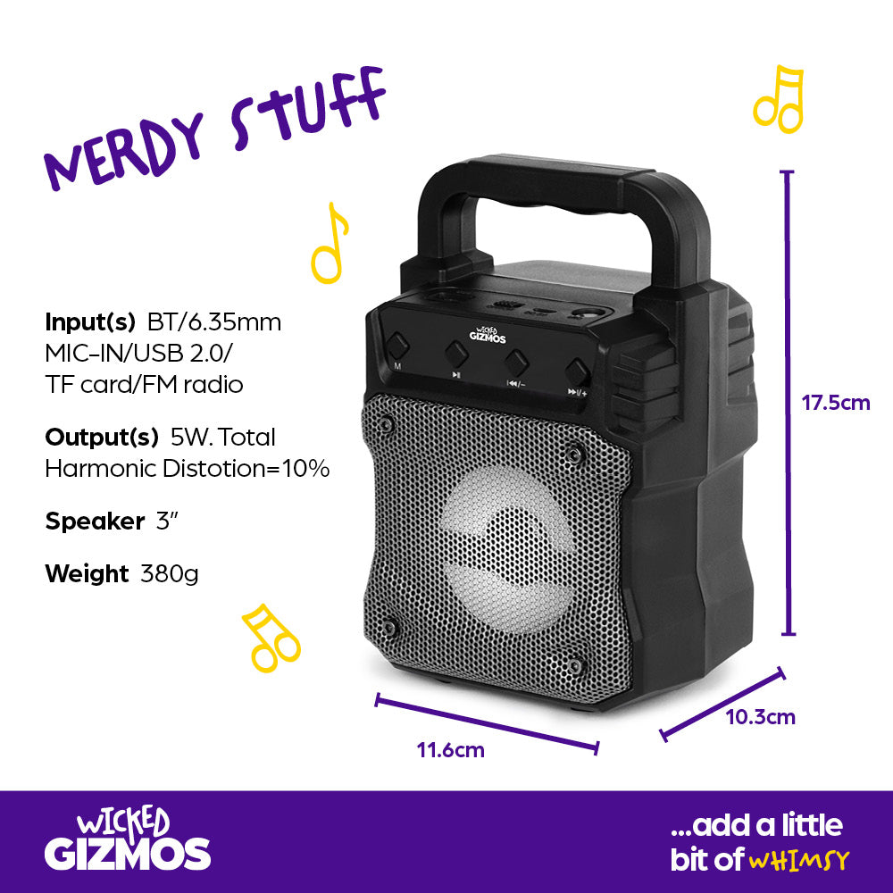 Wicked Gizmos Karaoke Speaker Portable Bluetooth With Led Disco Lights And Mic