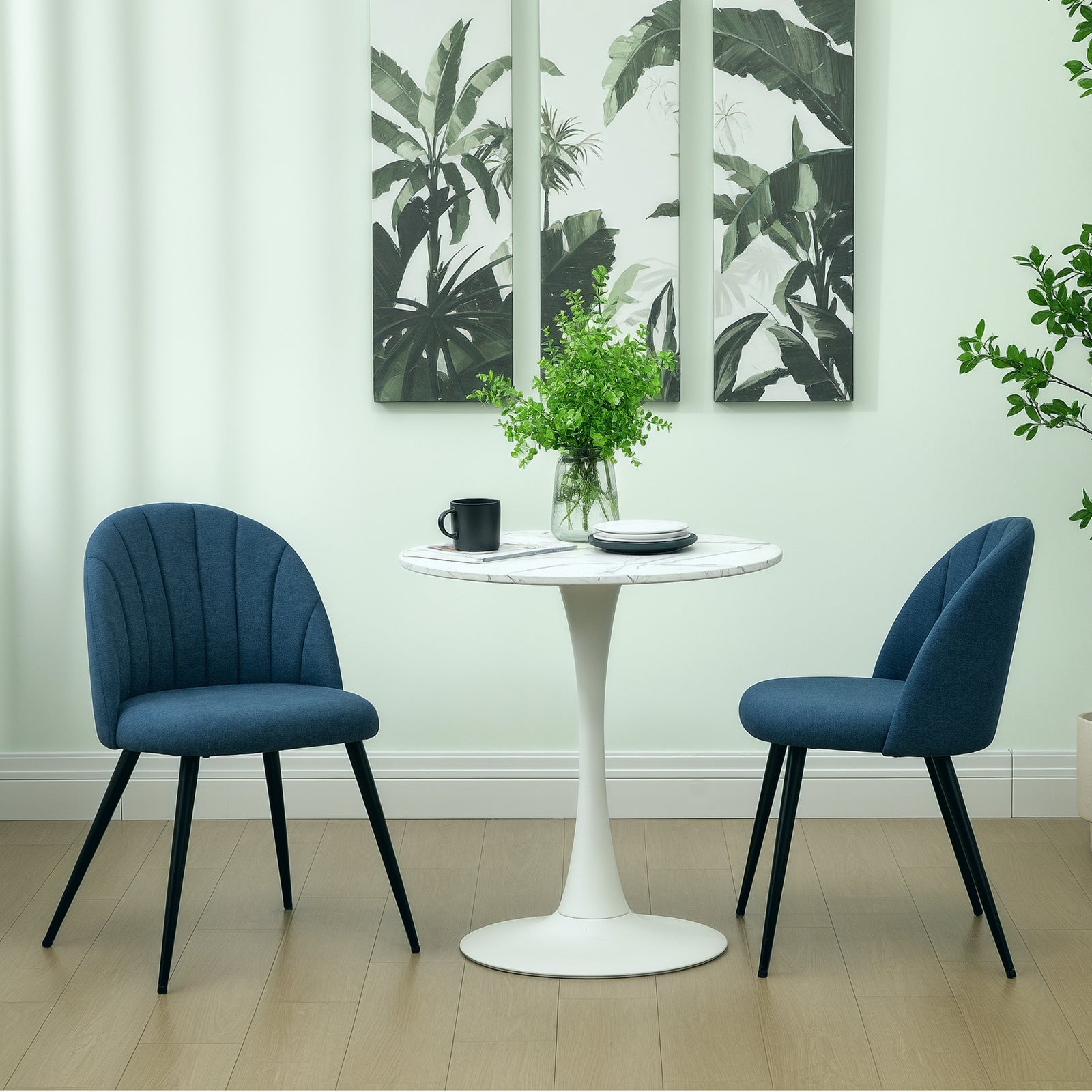 Set Of 2 Dining Chairs With Shell Backrest And Padded Seat | One Size | Blue