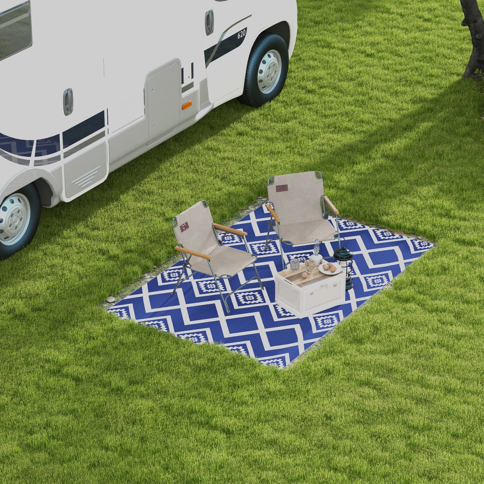 Reversible Rug W/ Carry Bag 182x274cm Blue