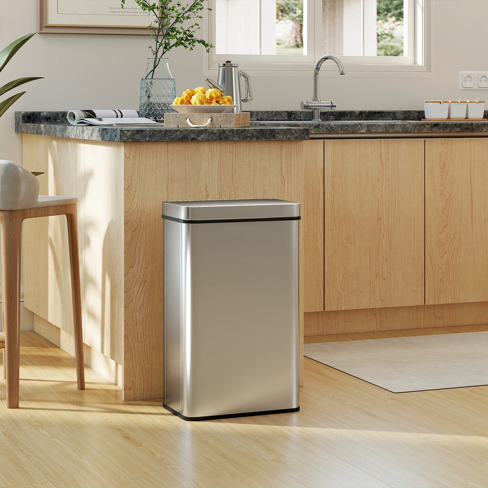 Kitchen Bin With Fingerprint-proof Stainless Steel, Silver Tone | 60l | Silver