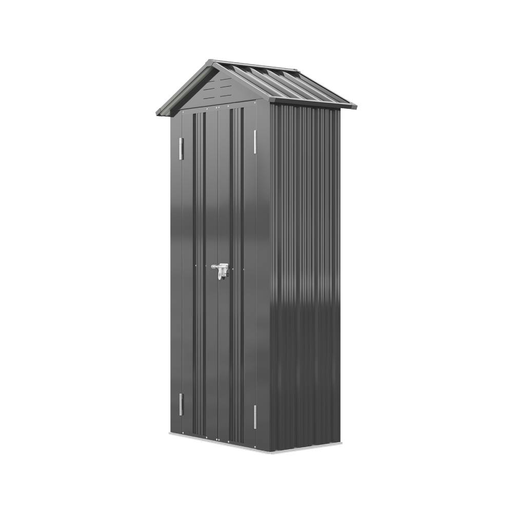 Metal Garden Storage Cabinet 2.7×1.9 Ft Apex Roof Shed With Adjustable 2 Shelves &  Lockable Double Doors | Grey