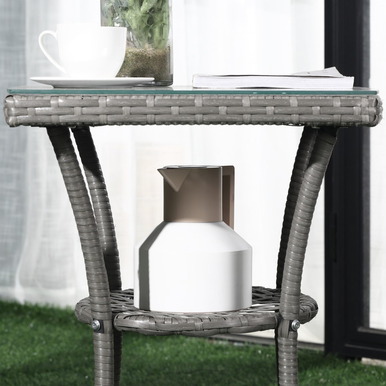Rattan Bistro Set Garden Chair Table Patio Outdoor | Light Slate Gray