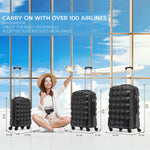 Set Of 3 Hard Case Bubble Design Check-in Size Suitcases Hold Luggage - Overhead Cabin Bag With Medium & Large Check-in 20kg+ Hold Suitcase | Set of 3 | Black
