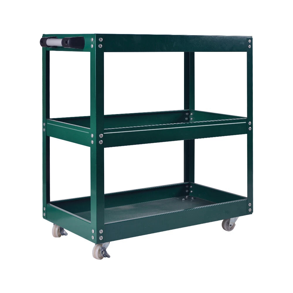 Tool Storage Heavy Duty Durable Garage Trolley Workshop 3 Tier Wheel Cart Shelf | Green