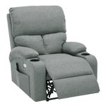 Linen Upholstery Electric Massage Recliner Armchair With Heat, 8-point Vibrating System, Adjustable Backrest, Cup Holders & Storage Pocket