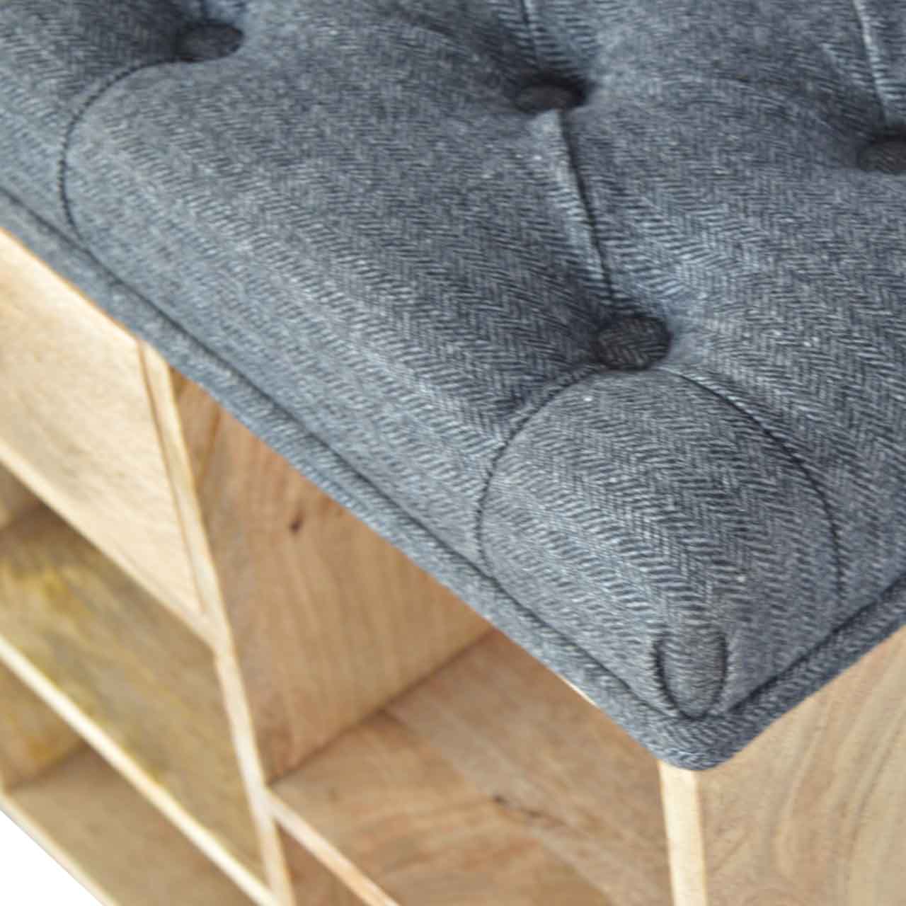 Solid Wood Black Tweed 1 Drawer Bench