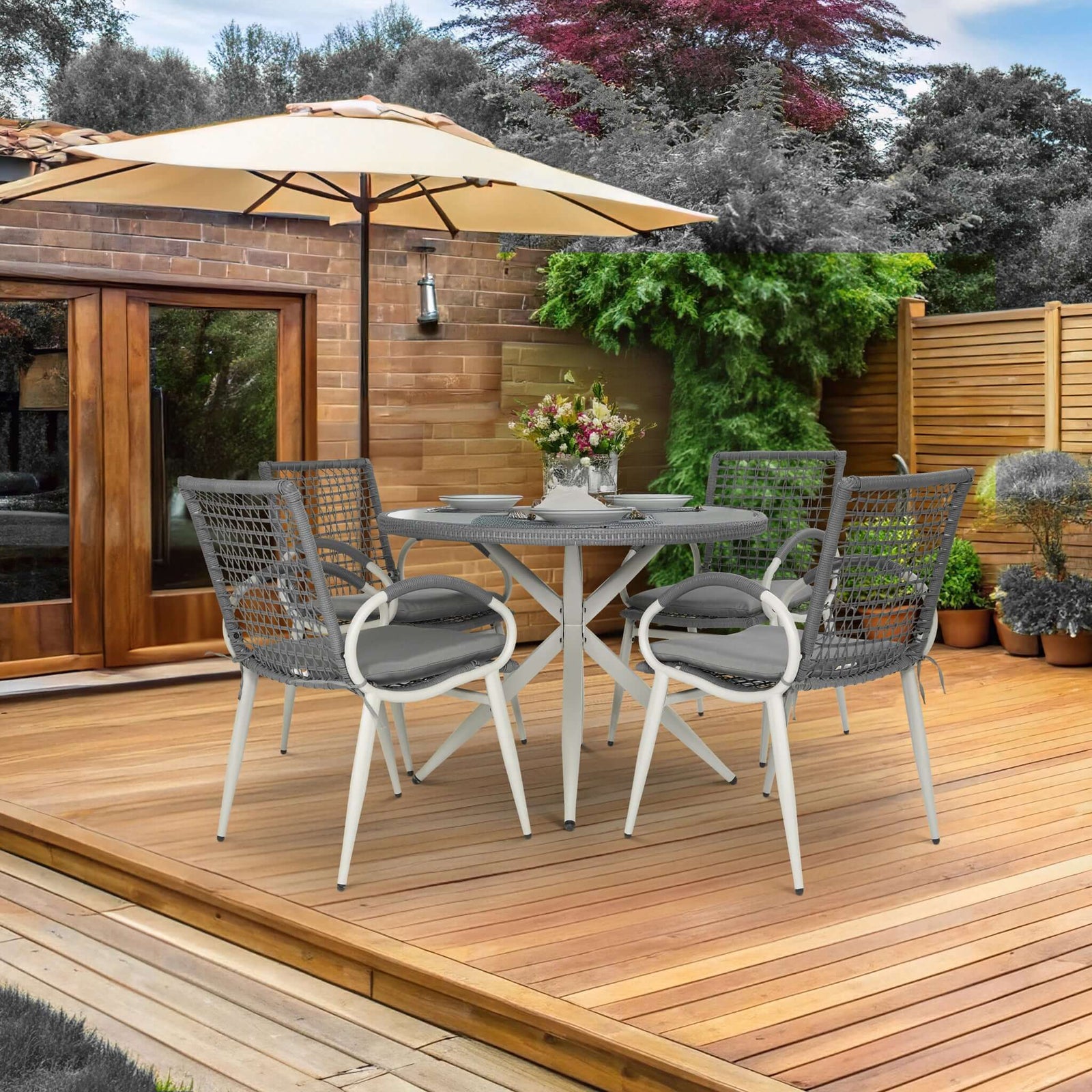 5-piece Rattan Outdoor Dining Set | Grey
