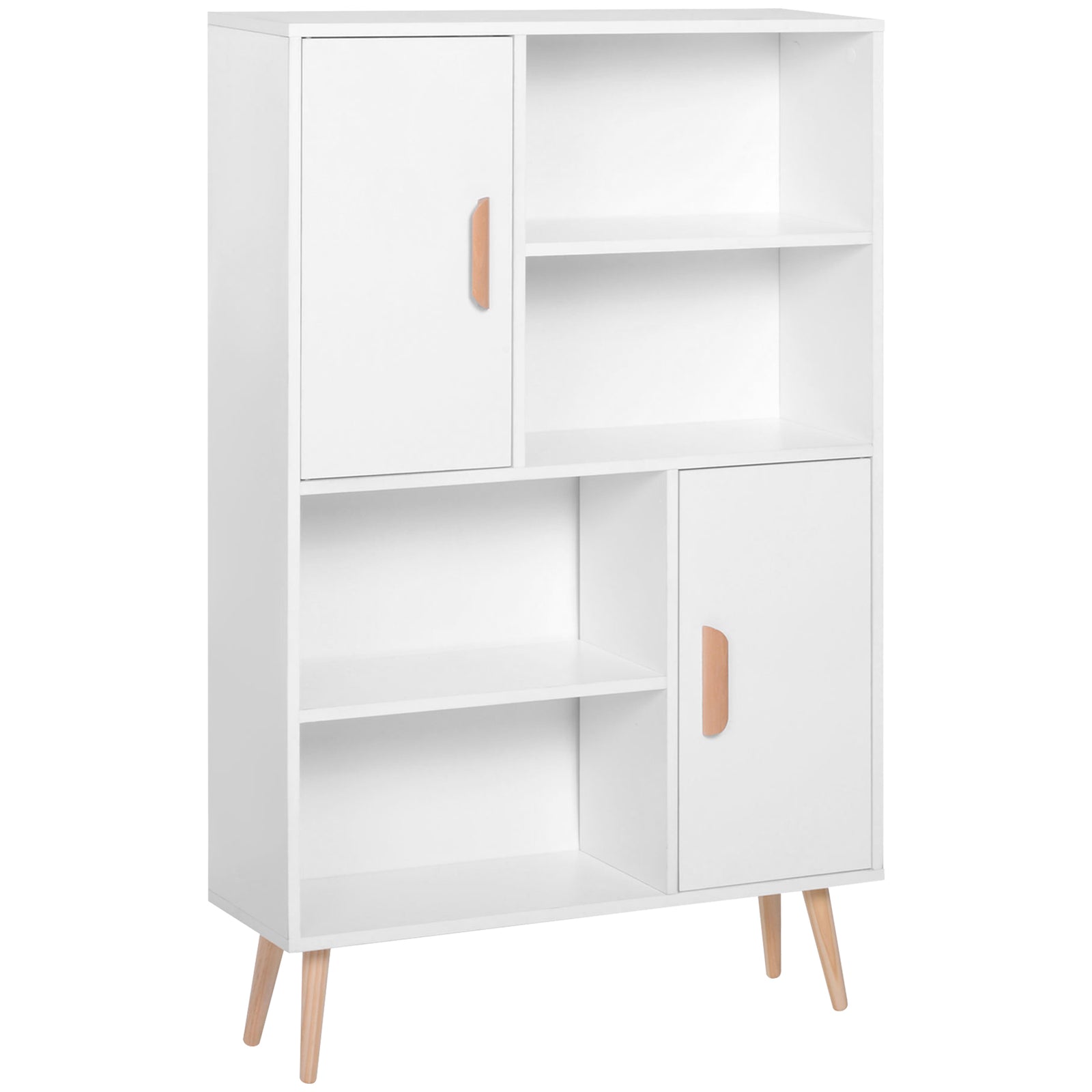 Free Standing Bookcase Shelves Unit With Two Doors White
