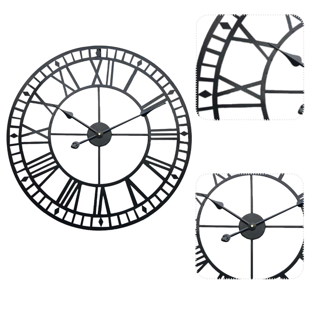 Large Decorative Metal Roman Numeral Skeleton Wall Clock