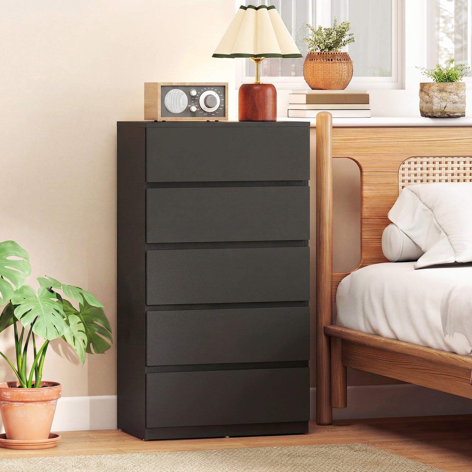 Bedroom Chest Of Drawers, 5 Drawers Dresser, Drawer Unit | Black